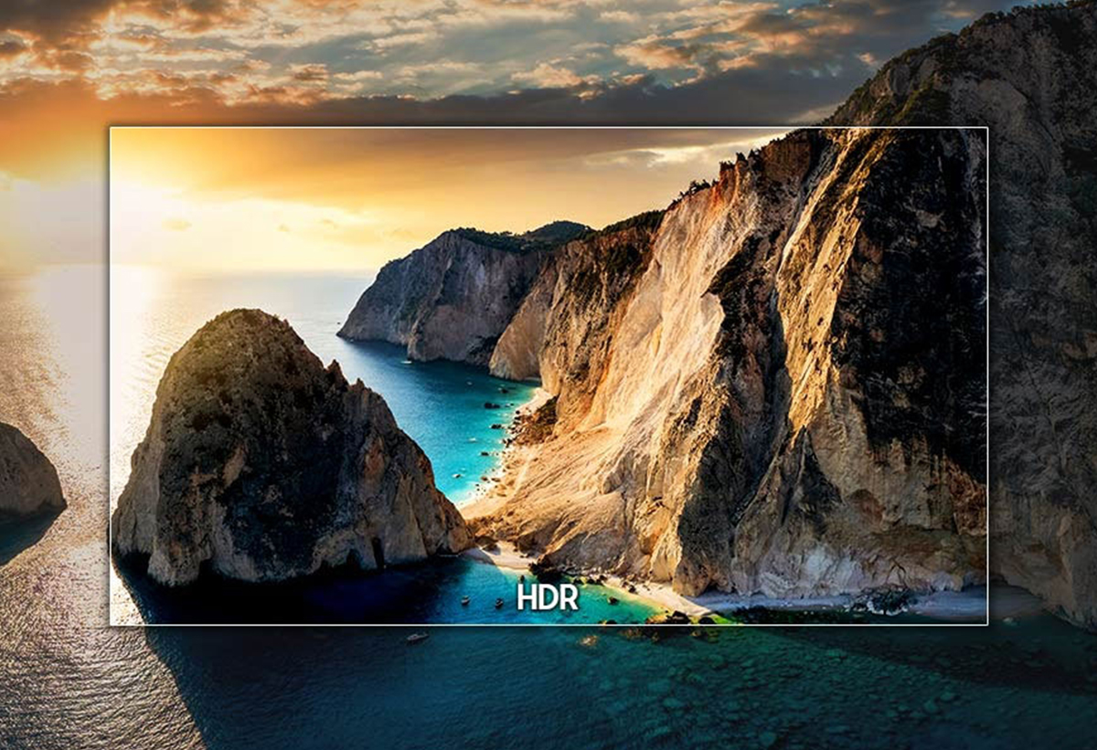 Απεικονίζεται τοπίο σε θάλασσα σε HDR στην τηλεόραση.